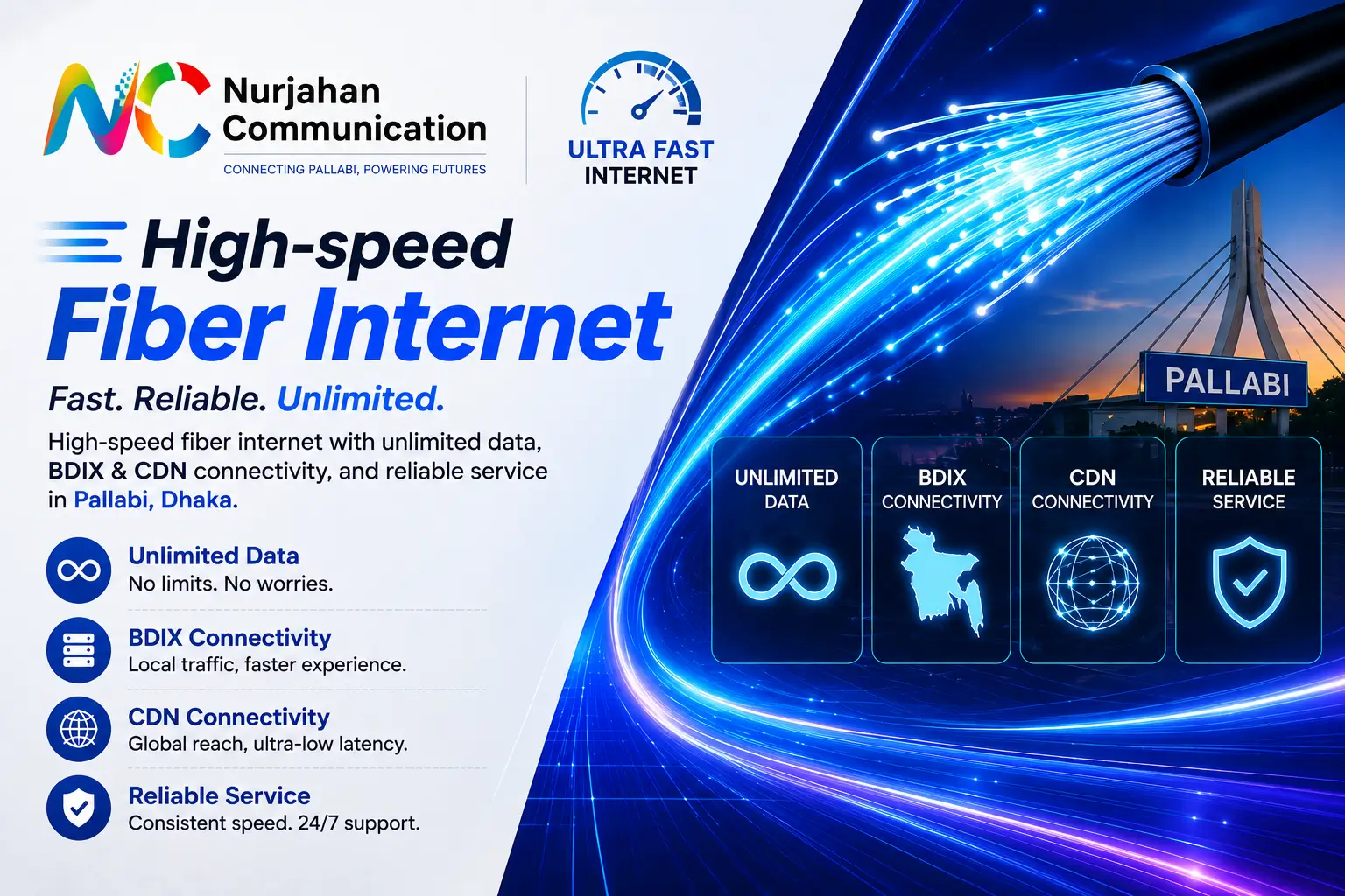 Nurjahan Communication high-speed fiber internet in Pallabi - fast, reliable, unlimited